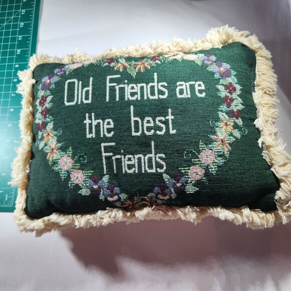 Old Friends Are The Best Friends Decorative Throw Pillow With Fringe cottagecore - Picture 2 of 3